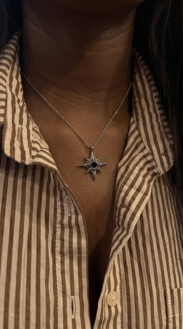 Customer wearing FNTSY jewelry