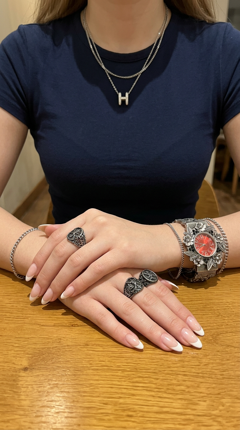 Customer wearing FNTSY jewelry
